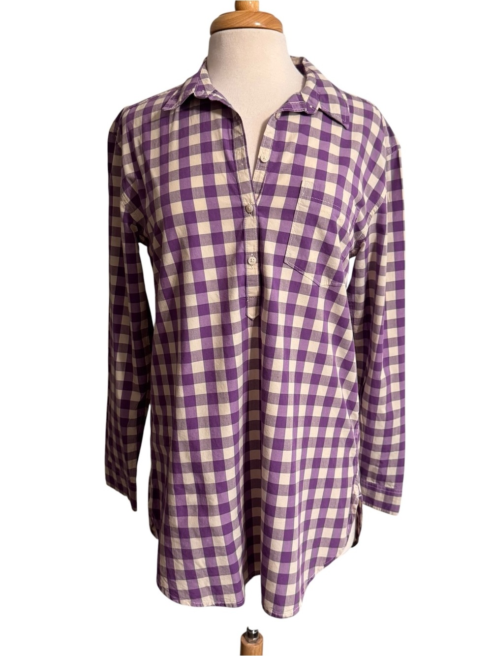 Lucky Brand Purple and Cream Plaid Popover Tunic size small